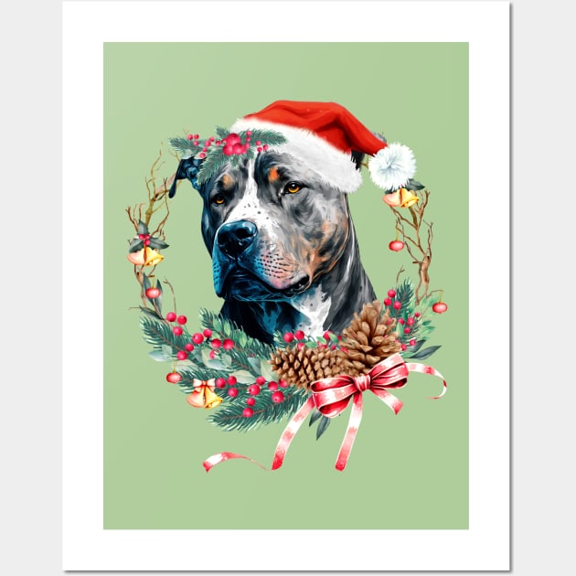 Christmas Dog American Pitbull Wall Art by Astramaze